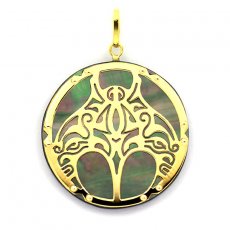 Pendentif en Or 18K et Nacre de Tahiti - Diamètre = 27 mm - Raie Manta