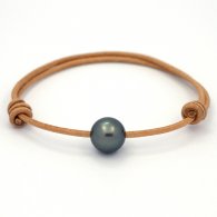 Bracelet en Cuir et 1 Perle de Tahiti Ronde C 11.9 mm