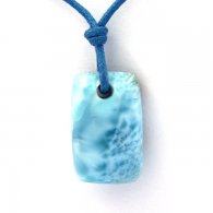 Collier en Coton ciré et 1 Larimar - 13.8 x 6.5 x 1.6 mm - 3.42 gr