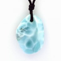 Collier en Coton ciré et 1 Larimar - 32.2 x 22.4 x 8.9 mm - 9.3 gr