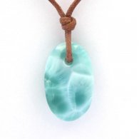 Collier en Coton ciré et 1 Larimar - 21.5 x 13.2 x 6.4 mm - 2.85 gr