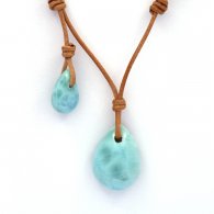 Collier en Cuir et 2 Larimar - 6.7 et 2.2 gr