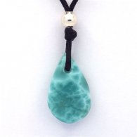 Collier en Coton ciré et 1 Larimar - 20.6 x 12.8 x 6.4 mm - 1.25 gr