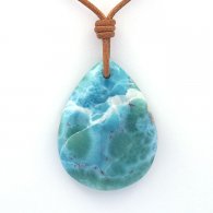 Collier en Cuir et 1 Larimar - 49.4 x 37.4 x 7.5 mm - 24.1 gr