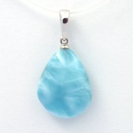 Pendentif en Or blanc 18K et 1 Larimar - 17 x 13.3 x 5.5 mm - 1.95 gr