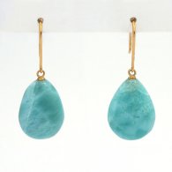 Boucles d'oreilles en Or 18K  et 2 Larimar - 16.5 x 12 x 5.5 mm - 3.44 gr