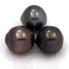 Lot de 3 Perles de Tahiti Semi-Baroques C de 13.7 à 13.9 mm