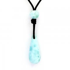 Collier en Nylon et 3 Larimar - 26 x 10.5 x 9.5 mm - 3.7, 0.8 et 1.2 gr