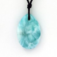 Collier en Nylon et 2 Larimar - 35 x 22.5 x 8.5 mm - 11.67 gr et 1.03 gr