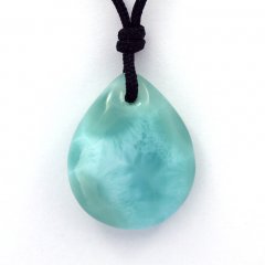 Collier en Nylon et 2 Larimar - 24.5 x 20 x 8 mm - 5.55 gr & 1.4 gr