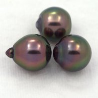 Lot de 3 Perles de Tahiti Semi-Baroques B de 9.1 à 9.4 mm