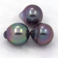 Lot de 3 Perles de Tahiti Semi-Baroques B de 9 à 9.2 mm