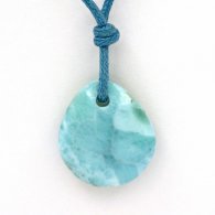 Collier en Coton ciré et 1 Larimar - 17 x 15 x 5.1 mm - 1.96 gr