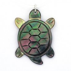 Pendentif Tortue en nacre de Tahiti et Argent .925 Rhodié