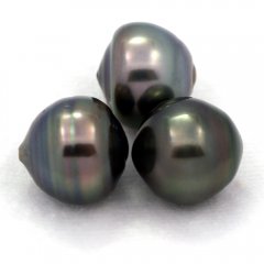 Lot de 3 Perles de Tahiti Cerclées C de 12 à 12.3 mm