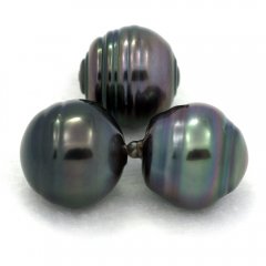 Lot de 3 Perles de Tahiti Cerclées C de 12.6 à 12.7 mm