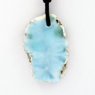 Collier en Coton ciré et 1 Larimar - 37 x 23 x 6 mm - 10.3 gr