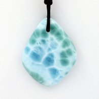 Collier en Coton ciré et 1 Larimar - 39 x 30 x 7 mm - 13.9 gr