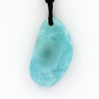 Collier en Coton ciré et 1 Larimar - 29 x 17 x 5.6 mm - 5.33 gr