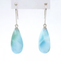 Boucles d'oreilles en Or Blanc 14K  et 2 Larimar - 17.5 x 7.5 mm - 3.05 gr