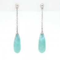 Boucles d'oreilles en Argent et 2 Larimar - 18 x 7 x 6.5 mm - 2.6 gr