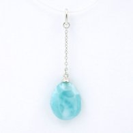 Pendentif en Argent et 1 Larimar - 14 x 11.6 x 5.5 mm - 1.52 gr