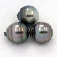 Lot de 3 Perles de Tahiti Cerclées B de 9.6 à 9.7 mm