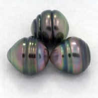 Lot de 3 Perles de Tahiti Cerclées B de 9.5 à 9.8 mm