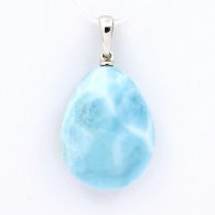 Pendentif en Or blanc 18K et 1 Larimar - 22 x 16.8 x 8.4 mm - 4.8 gr