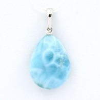 Pendentif en Or blanc 18K et 1 Larimar - 19.5 x 14.5 x 6.9 mm - 2.9 gr