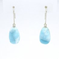 Boucles d'oreilles en Or Blanc 14K et 2 Larimar - 14 x 8.3 x 7.2 mm - 2.73 gr