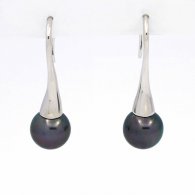 Boucles d'oreilles en Argent et 2 Perles de Tahiti Rondes C 9 mm