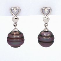 Boucles d'oreilles en Argent et 2 Perles de Tahiti Cerclées C 8.6 mm