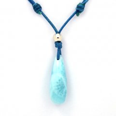 Collier en Coton ciré + Argent et 1 Larimar - 25 x 9 mm - 2.9 gr