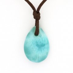 Collier en Coton ciré et 1 Larimar - 18 x 12 x 5 mm - 2.2 gr