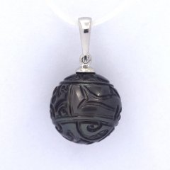 Pendentif en Argent et 1 Perle de Tahiti Gravée 12.5 mm