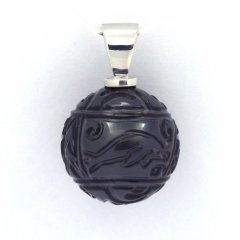 Pendentif en Argent et 1 Perle de Tahiti Gravée 13.2 mm