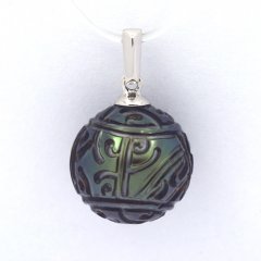 Pendentif en Argent et 1 Perle de Tahiti Gravée 12.1 mm