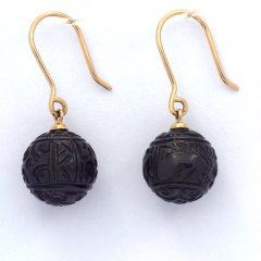 Boucles d'oreilles en Or 18K et 2 Perles de Tahiti Gravée 11 mm