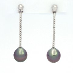 Boucles d'oreilles en Argent et 2 Perles de Tahiti Semi-Baroques B 9 et 9.1 mm