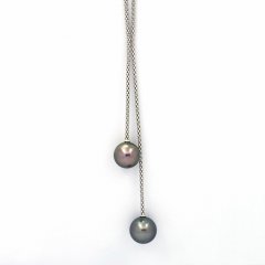 Collier en Argent et 2 Perles de Tahiti Rondes B/C 11 et 11.4 mm