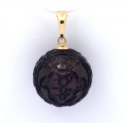 Pendentif en Or 18K et 1 Perle de Tahiti Gravée 13 mm