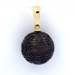 Pendentif en Or 18K et 1 Perle de Tahiti Gravée 12 mm