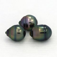 Lot de 3 Perles de Tahiti Cerclées B 10 mm