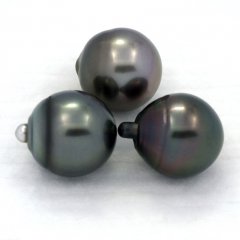 Lot de 3 Perles de Tahiti Semi-Baroques C de 12.7 à 12.9 mm