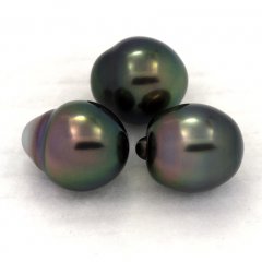 Lot de 3 Perles de Tahiti Semi-Baroques B de 9 à 9.1 mm