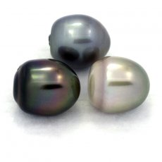 Lot de 3 Perles de Tahiti Semi-Baroques C de 12.2 à 12.4 mm