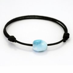 Bracelet en Coton et 1 Larimar - 13 x 10.5 x 9 mm - 2 gr