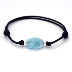 Bracelet en Coton et 1 Larimar - 15 x 11 x 6.8 mm - 2.1 gr