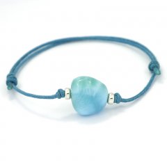 Bracelet en Coton et 1 Larimar - 13 x 14 x 7.6 mm - 2.38 gr